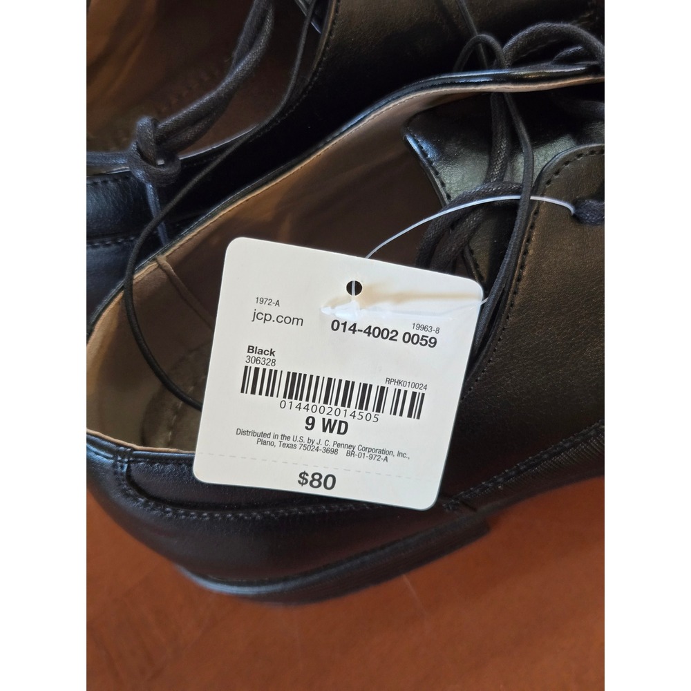 J Ferrar Mens Black Leather Lace Up Oxford Dress Shoes Memory Foam Size 9 Wide - Picture 3 of 8